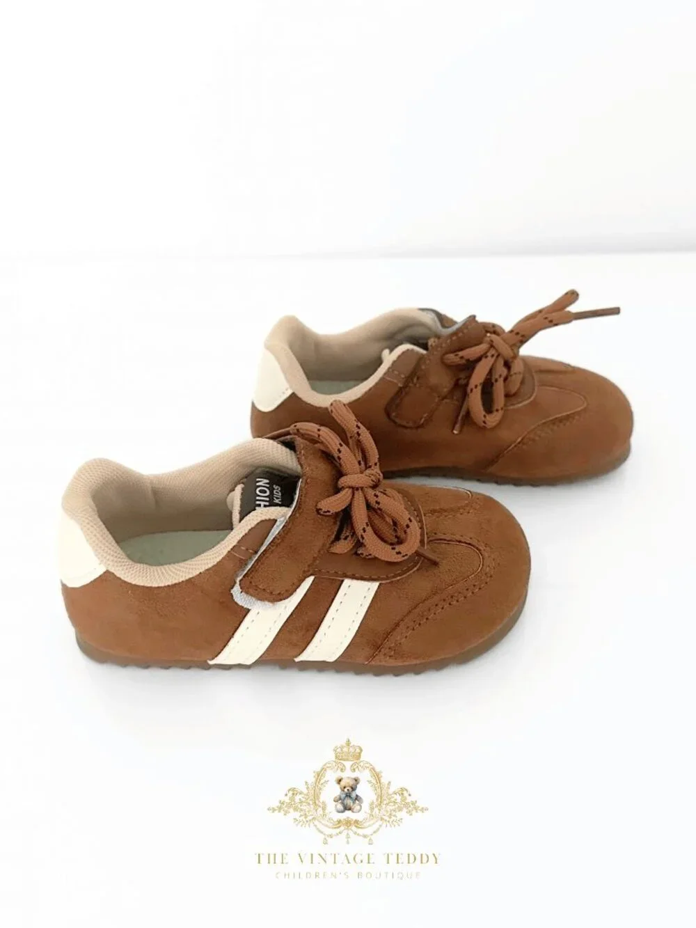 NWT Cute Boys Sneakers Children's Shoes Kicks Athletic Sports Stripes Brown 1